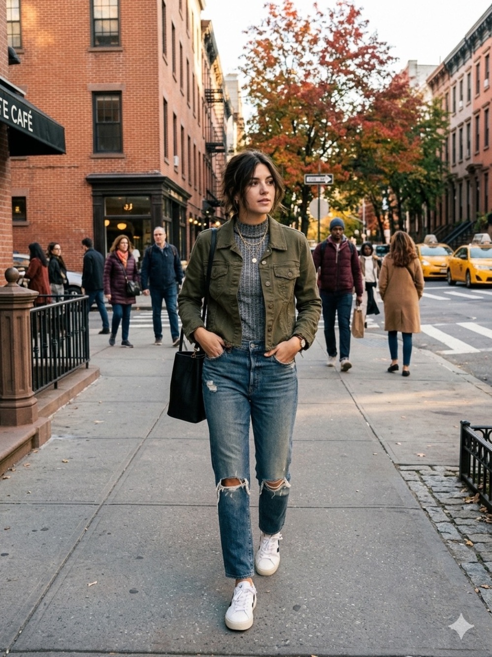 Women's Olive Green Cotton Distressed Denim Jacket